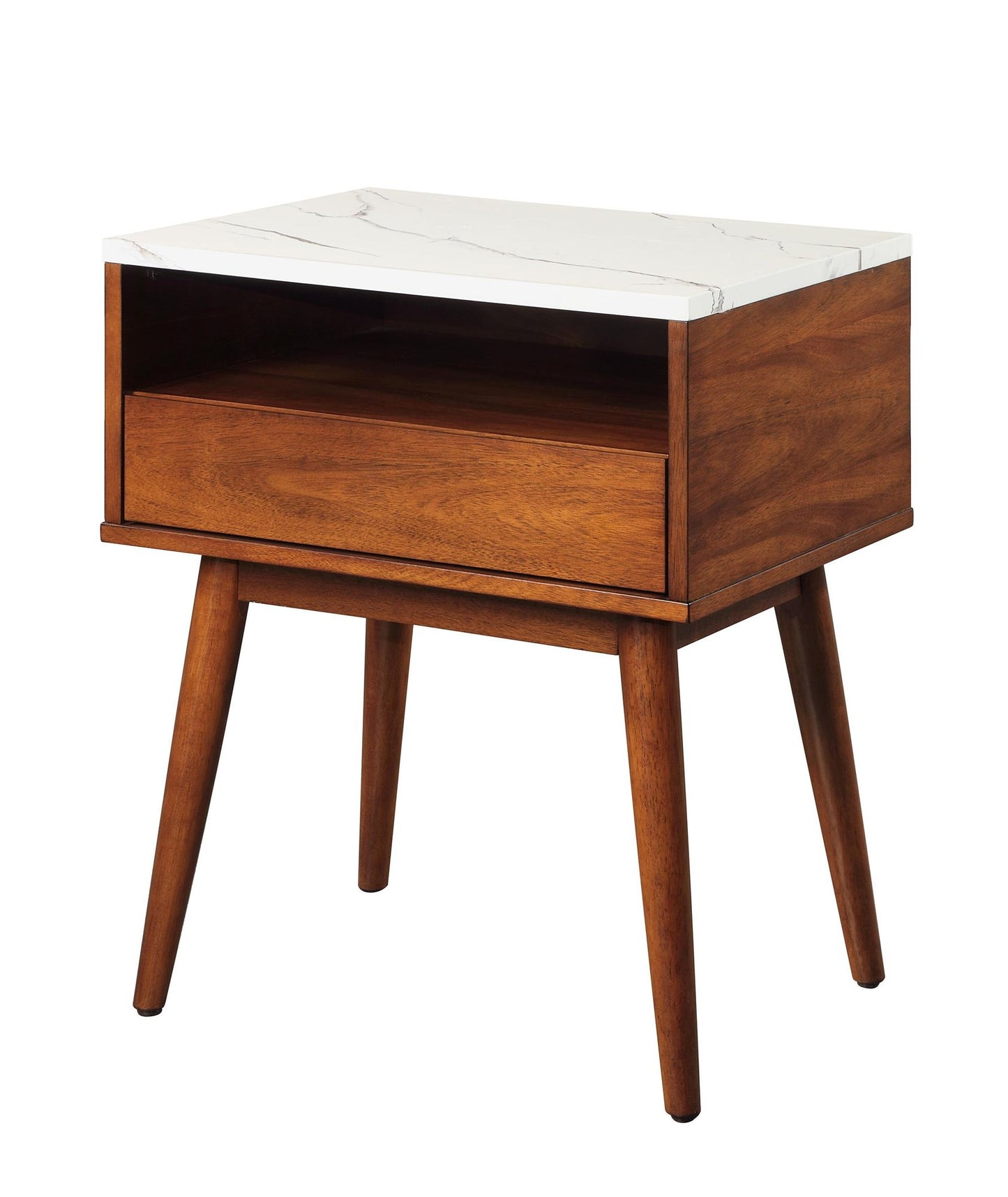 Marblestone Walnut-End Table with Faux Marble Top