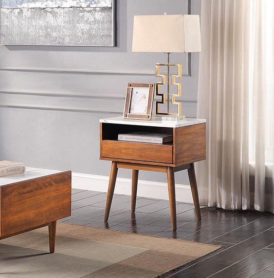 Marblestone Walnut-End Table with Faux Marble Top