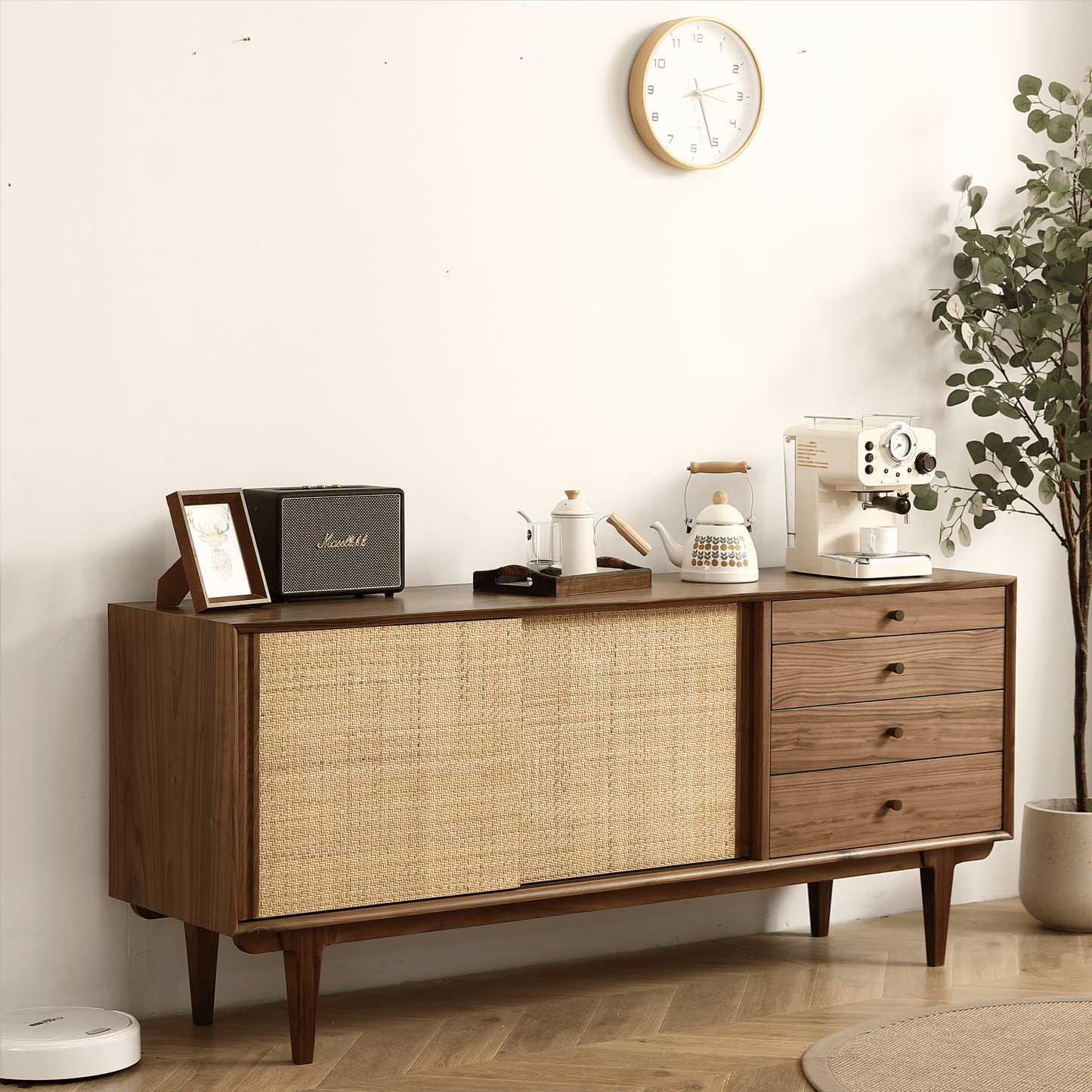 Rattanwood Luxe Storage Cabinet | Black Walnut Wood with Rattan Weaving