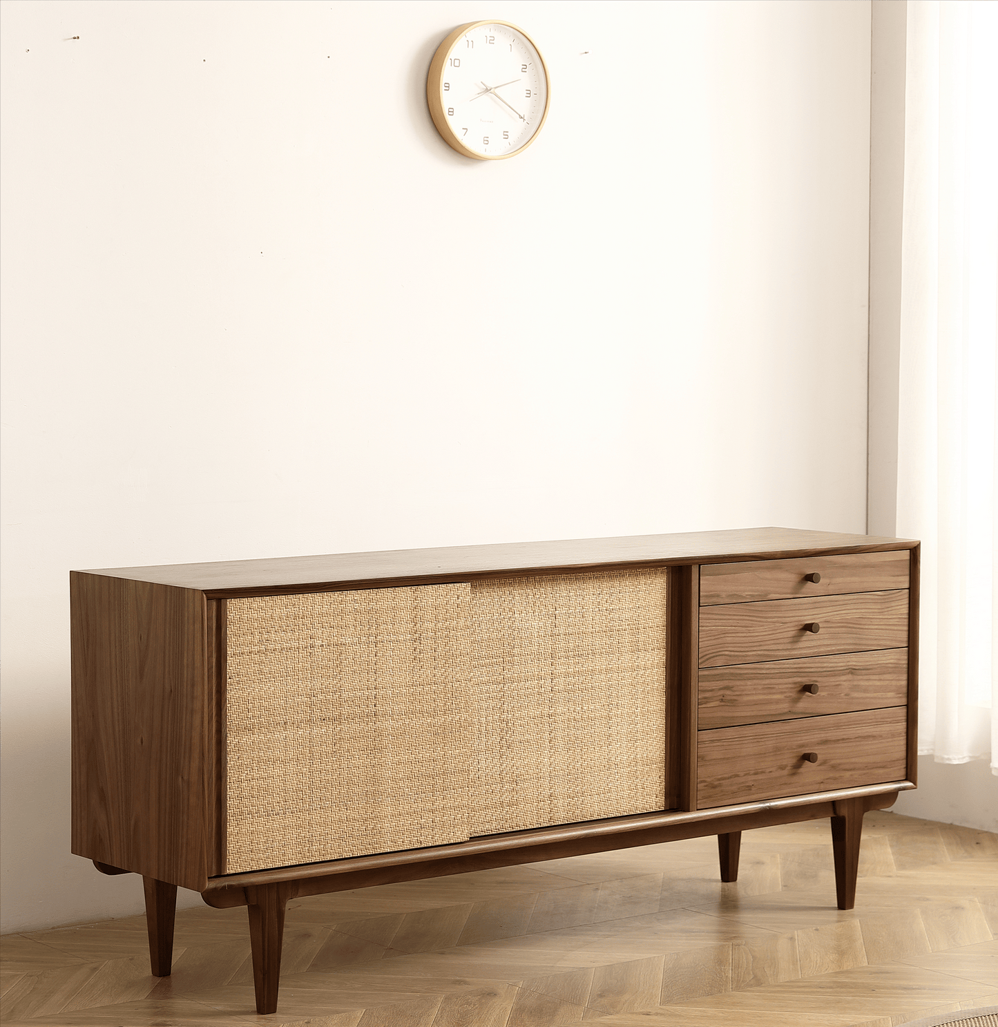 Rattanwood Luxe Storage Cabinet | Black Walnut Wood with Rattan Weaving