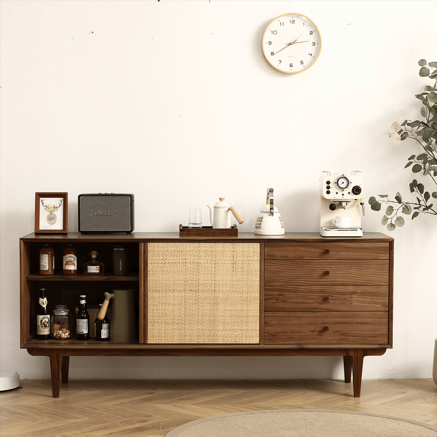 Rattanwood Luxe Storage Cabinet | Black Walnut Wood with Rattan Weaving