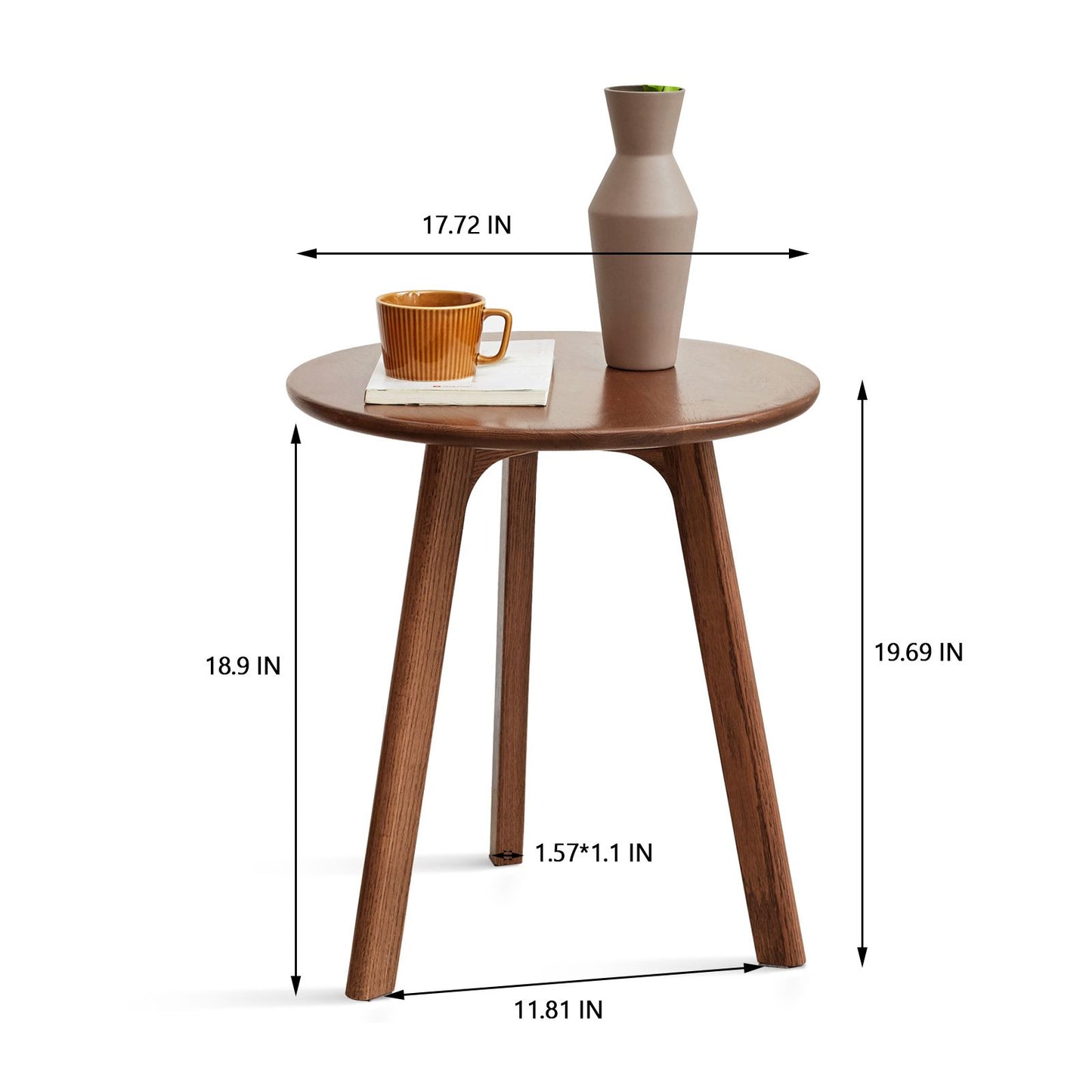 OakenHalo Solid Oak Round Side Table – Minimalist Accent side Table