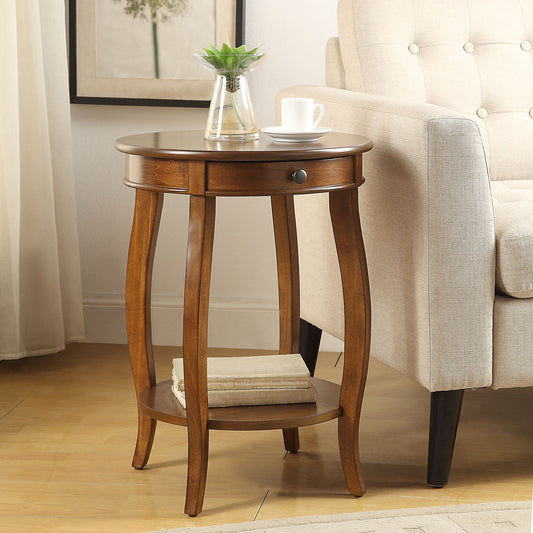 Walton Round Storage End Table with Drawer and Shelf – Walnut