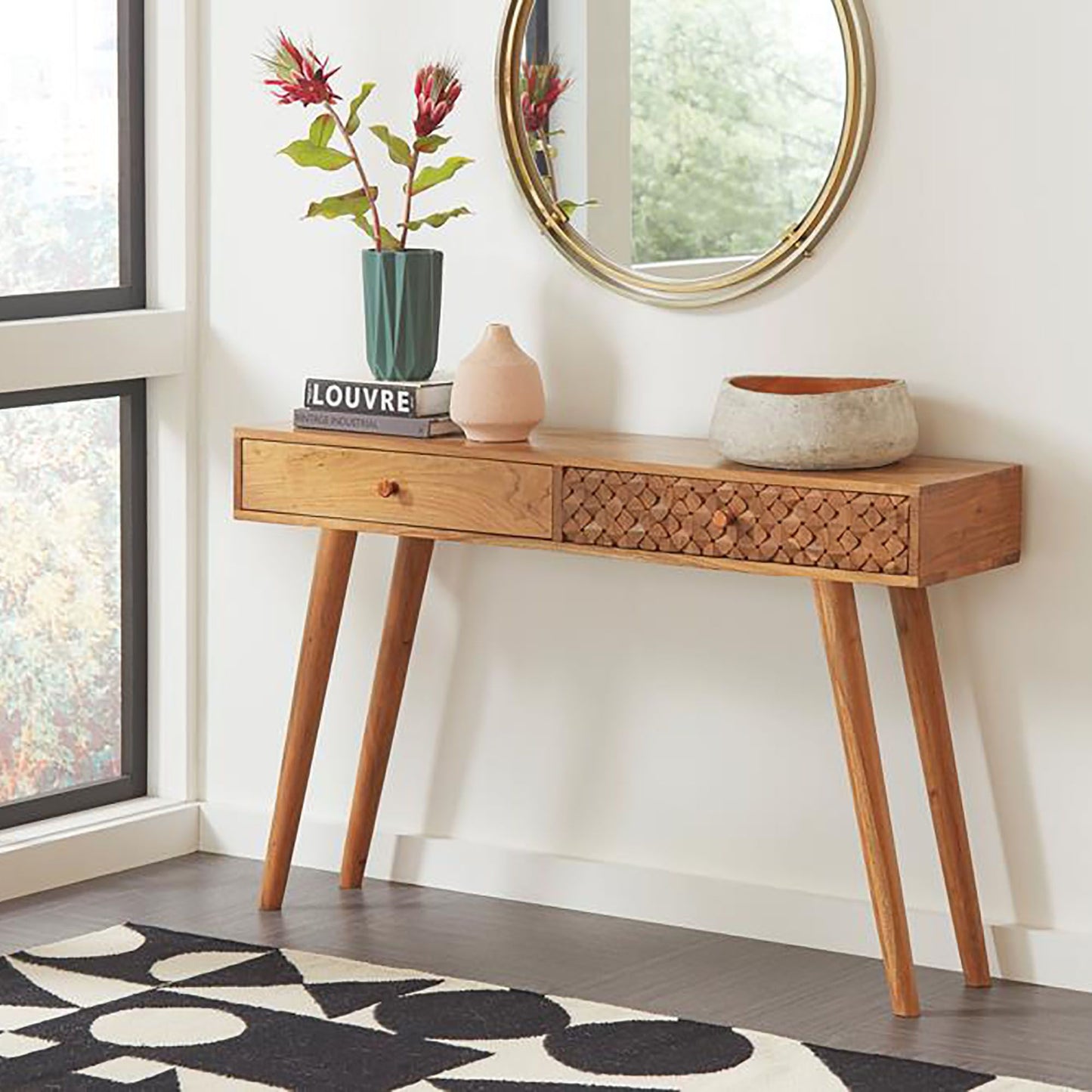 Midwood Retro Console Table with Tapered Legs – Stylish Storage for Modern Spaces